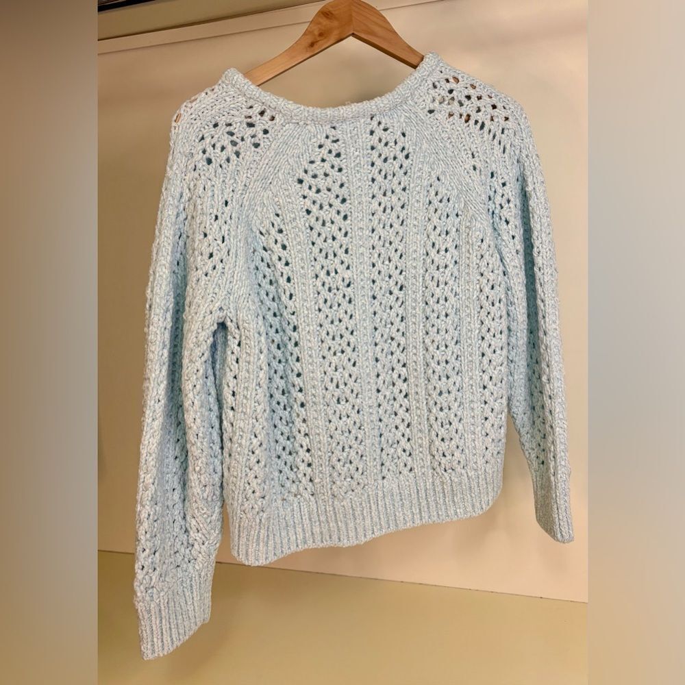 NWT Hello Nite Chenille sweater Size L Open Knit Whisper Blue - Picture 2 of 3